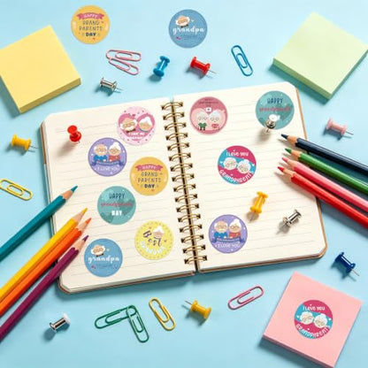480Pcs Happy Grandparents Day Stickers, Best Grandma and Grandpa Ever Party Favors Round Sticker Gifts Bags Sealing Labels for Grandparent Day Birthday Party Supplies Gifts Box Decor - style: Grandparents