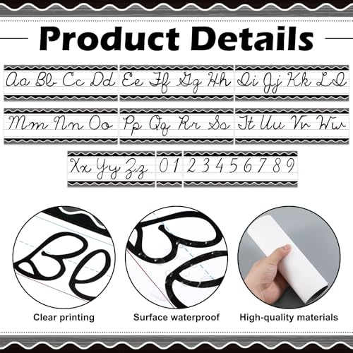 Set of 9 Cursive Writing Bulletin Board Cursive Alphabet Wall Strip for Teacher Supplies, Classroom Teaching Tool, Homeschooling, Kids Education(Rustic) - style: Rustic