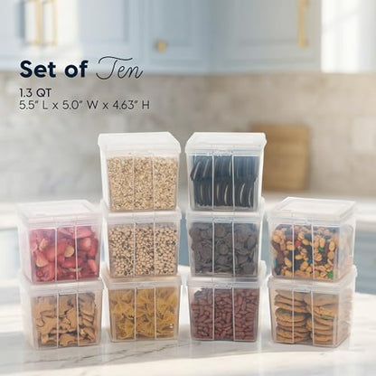 IRIS USA Food Storage Containers with Flip-Top Lid, 1.3 Qt - 10 Pack, Clear Stackable Food Containers for Kitchen & Pantry Organization, BPA-Free, Food Grade Plastic For Flour, Sugar, Dry Food, Grain - size: Food Grade Small - 10 Pack