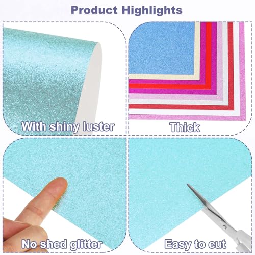 PATIKIL 20Sheets Lake Blue Glitter Cardstock, 12x12In Glitter Paper Card Stock Shiny Scrapbook 250gsm Sparkly Paper Large Shimmer for Crafts Scrapbook DIY Art Wedding Party - color: Lake Blue, size: 12x12In