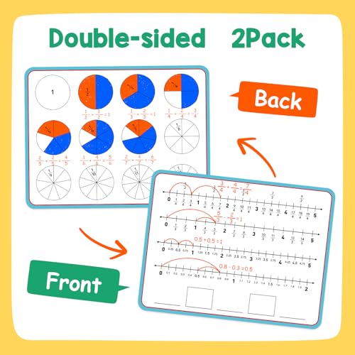 Aizweb 12 Pack Fraction Manipulatives Dry Erase Board,12"x9" Fraction Number Line Bars,Math Manipulatives Fraction Games Flash Cards for 4th-8th Grade Kids,Homeschool Classroom Teaching Supplies - style: 12 Pack fraction manipulatives number line