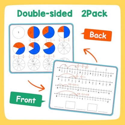 Aizweb 12 Pack Fraction Manipulatives Dry Erase Board,12"x9" Fraction Number Line Bars,Math Manipulatives Fraction Games Flash Cards for 4th-8th Grade Kids,Homeschool Classroom Teaching Supplies - style: 12 Pack fraction manipulatives number line