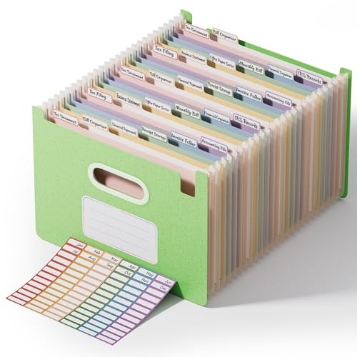 ThinkTex 26-Pocket Accordion File Organizer, Upright Open Top, Monthly Tabs, High Capacity Wheat Straw Expanding File Folder, Fits Letter A4 & Manila Folders for School Home Office -Grass Green - color: 26- Grass Green, size: 26 Pockets