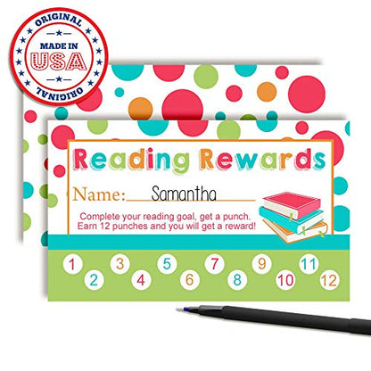 Reading Themed Reward or Prize Punch Cards for Parents & Kids,1 set of 10 3.5" X 2” Double Sided Cards by AmandaCreation - style: Reading