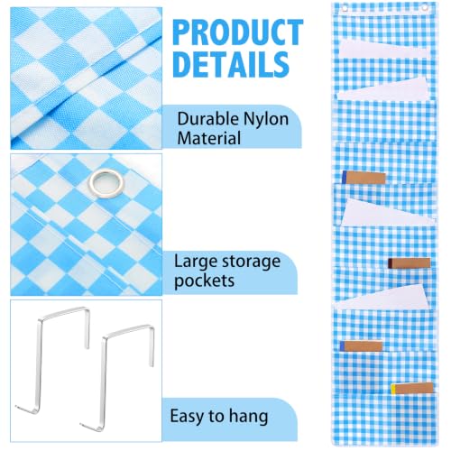 MotiMind 10 Pockets Wall Hanging File Folders File Storage Pocket Chart for Classroom Hanging Wall Organizer with 2 Over the Door Hangers, 58" x 14" for School Classroom Office Home (Blue Plaid) - style: Blue Plaid