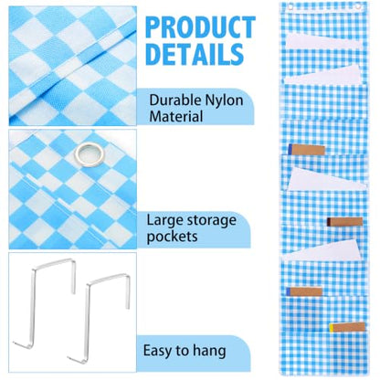 MotiMind 10 Pockets Wall Hanging File Folders File Storage Pocket Chart for Classroom Hanging Wall Organizer with 2 Over the Door Hangers, 58" x 14" for School Classroom Office Home (Blue Plaid) - style: Blue Plaid
