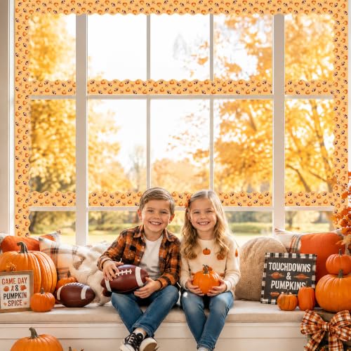 BeYumi Fall Orange Border Trim - 65ft Pumpkin Rolled Border Classroom Decor | Autumn Thanksgiving Pumpkin Bows Football Bulletin Board Border Set School Classroom Chalkboard Home Harvest Party Decoration - style: Pumpkin Bow Football