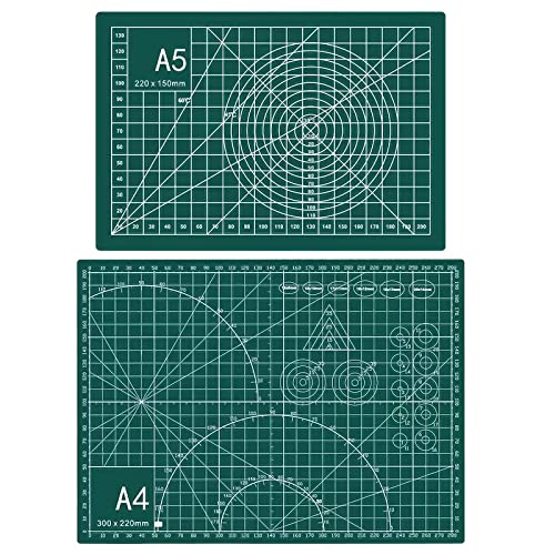 Self Healing PVC Cutting Mat, Double Sided, 2 Pcs Self Healing Sewing Mat, Rotary Cutting Mat Double Sided 5-Ply Craft Cutting Board for Sewing Crafts 8.6" X 11.8" and 5.9" X 8.6" (A4 and A5)
