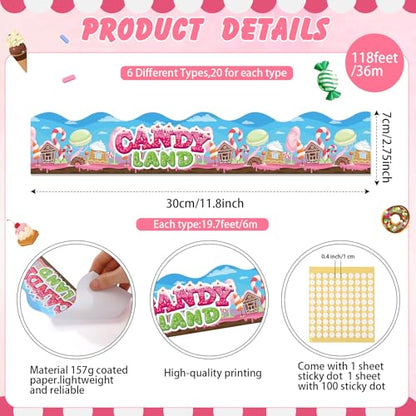 Containlol 118 ft Borders for Bulletin Board Decoration, Candyland Bulletin Board Borders Cute Scalloped Trim for School Classroom Whiteboard Chalkboard Birthday Decor - style: Candy Land Style