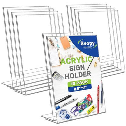 Acrylic Sign Stand Holders - 8.5 x 11 Clear Plastic Table Paper Display Stand, Suit for Displaying Posters, Picture, Flyers, Menu - 10 Pack - style: 10 pack