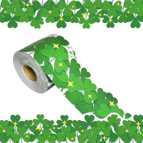 69Ft St. Patrick's Day Shamrock Bulletin Board Borders Irish Paper Bulletin Trim Green， for St. Patrick's Day Party Classroom Decoration Strips Chalkboard Wall Decor - style: Shamrock
