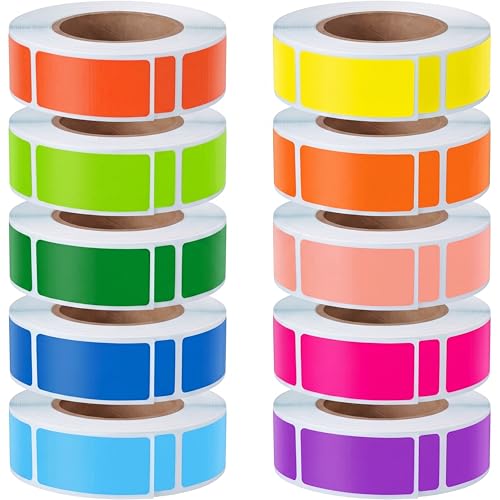 1000 Pcs Colored Sticker Labels Rolls Rectangular Label Coding Labels Classroom Labels 10 Bright Color Self Sticky Folder Labels for Boxes Folders Office Classroom Home (0.75 x 1.57 Inch)