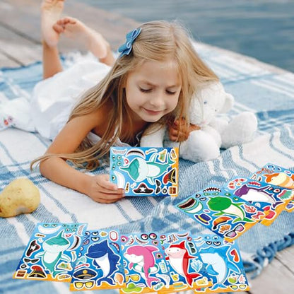 24 Sheets Make Your Own Shark Stickers for Kids Toddlers, Sea Ocean Animals Birthday Party Favors Activities - style: Shark