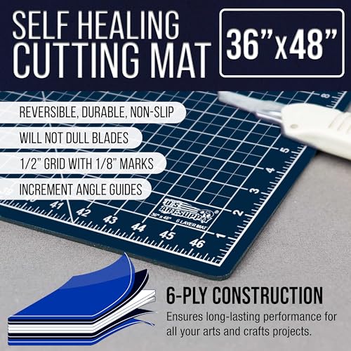 U.S. Art Supply 36" x 48" Self-Healing Cutting Mat 5-Ply - Double-Sided White/Blue Craft Mat, Non-Slip Cutting Mats for Crafts, Sewing, Quilting, Scrapbooking - color: White/Blue