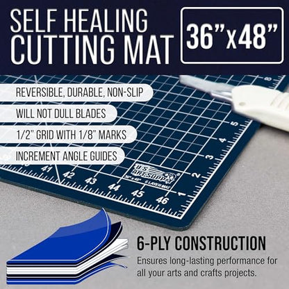 U.S. Art Supply 36" x 48" Self-Healing Cutting Mat 5-Ply - Double-Sided White/Blue Craft Mat, Non-Slip Cutting Mats for Crafts, Sewing, Quilting, Scrapbooking - color: White/Blue