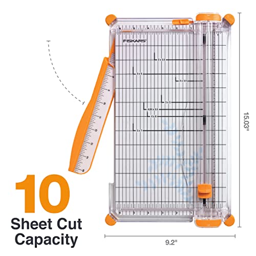 Fiskars Precision Paper Trimmer, Easy, Safe and Accurate for Crafts, Gifts, Cards, Photos, Always Cuts Straight, Swing-Out Arm Extends Measurements, Lightweight and Portable Sharp Paper Cutter
