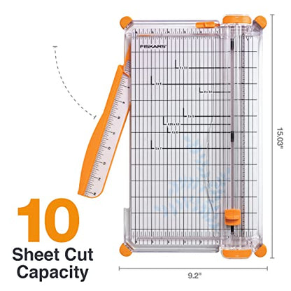 Fiskars Precision Paper Trimmer, Easy, Safe and Accurate for Crafts, Gifts, Cards, Photos, Always Cuts Straight, Swing-Out Arm Extends Measurements, Lightweight and Portable Sharp Paper Cutter
