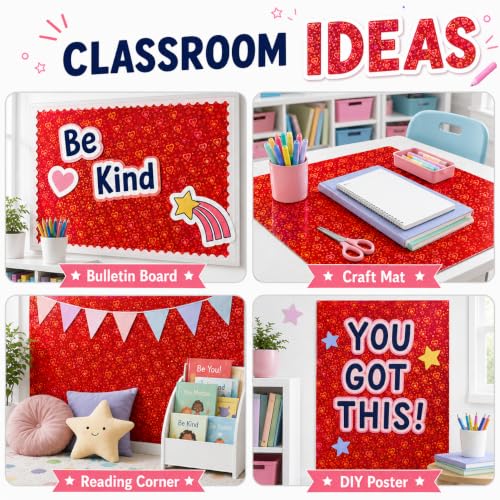 Red Iridescent Bulletin Board Paper Roll,17"x20 Ft Bulletin Board Background Paper Roll,Fade Resistant Wrinkle Resistant Poster DIY Crafts Papers Glitter Wallpaper Classroom Office Home Dec - color: red