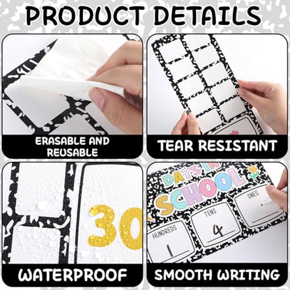 Composition Number of The Day Posters Back to School Countdown Bulletin Board Decoration First Day of School Poster Composition Place Value Chart for Classroom Hundreds Tens Ones Counting Pocket Chart - style: Composition book
