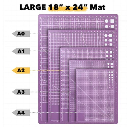 Mandala Crafts Self-Healing Cutting Mat Set – 18" x 24" A2 Purple Pink Double-Sided 5-Ply Mat with Fabric Cutter, Quilt Ruler & Craft Knife for Sewing, Quilting, Leather & Scrapbooking - color: Purple Combo, size: 18 x 24 Inches Mat Combo