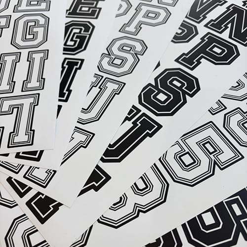 Varsity Letterman Alphabet Stickers – 150+ Black and White Collegiate Vinyl Letter Decals, 2.4 Inch Tall, for Posters, Arts, Crafts, Scrapbooking, and Personalization