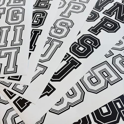 Varsity Letterman Alphabet Stickers – 150+ Black and White Collegiate Vinyl Letter Decals, 2.4 Inch Tall, for Posters, Arts, Crafts, Scrapbooking, and Personalization