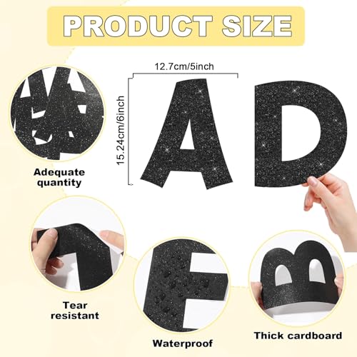 150 PCS Large 6" Bulletin Board Letters Set, Glitter Black Classroom Alphabet Cutout Letter for Bulletin Board Display Home School, A Great Helper to Inspire Students' Learning Interest - style: Glitter Black