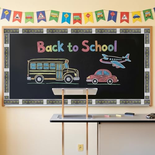 BeYumi Roadway Crosswalk Border Trim - 65ft Back to School Crosswalk Road Straight Rolled Border Trim Crossing with White Stripes Bulletin Board School Classroom Office Chalkboard Party Holiday Decor - style: Crosswalk Road