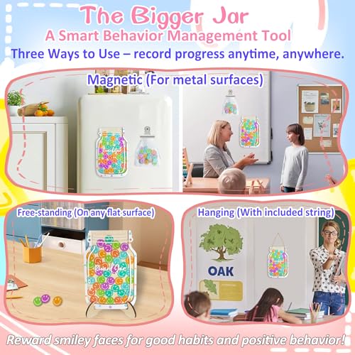 Smiley Face Magnetic Reward Jar: Personalized Smiley Faces Jar Ideal for Classroom Reward System, 42PCS Token Home Chore Chart, Teacher Good Behavior Management Tools Kids Back to School Gifts - color: Smilely Faces-acrylic