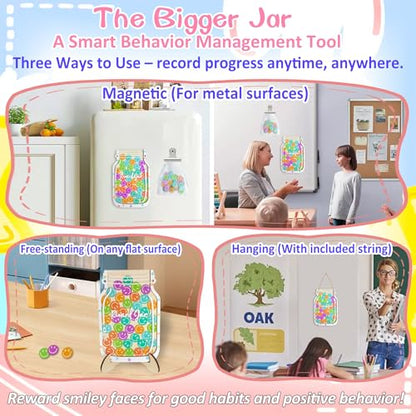 Smiley Face Magnetic Reward Jar: Personalized Smiley Faces Jar Ideal for Classroom Reward System, 42PCS Token Home Chore Chart, Teacher Good Behavior Management Tools Kids Back to School Gifts - color: Smilely Faces-acrylic