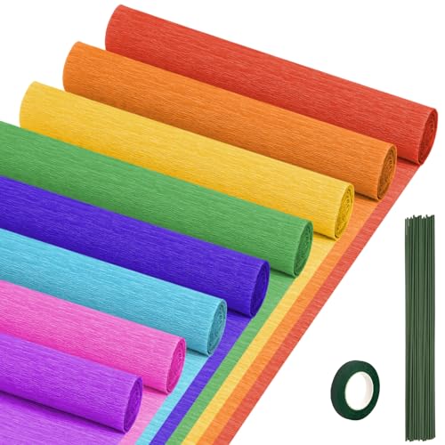 Crepe Paper Streamers 8 Rolls, 10 x 98Inch 8 Rainbow Colors Crepe Paper Sheets for DIY Gift Colourful Paper Flower Wrapping Paper Crafts Birthday Wedding Holiday Party Decorations - color: Rainbow