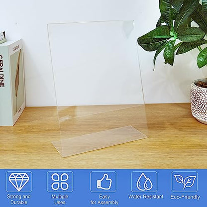 12 Pack Acrylic Sign Holder 8.5 x 11 Slant Back Acrylic Stands for Display Plexiglass Clear Acrylic Display Stands for Ad Frame, Picture Photo Frames, Promotions, Restaurants, Office, Store - size: Vertical 12 pack 8.5 x 11 inches