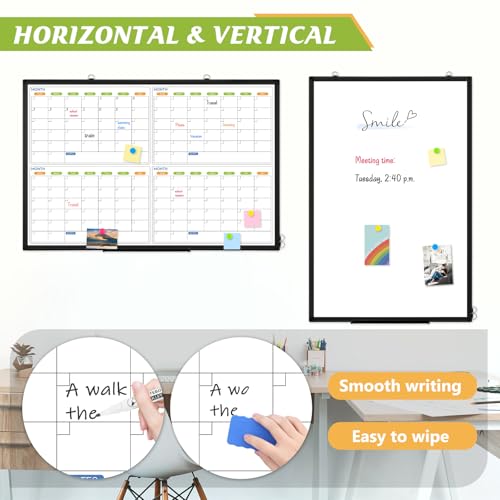 36" x 24" Magnetic Dry Erase Calendar Whiteboard, 4 Month Calendar White Board Planner, Black Aluminum Frame Wall Mounted Board for Office Home and School - color: Black Frame, size: 36"W x 24"H - 4 Month Calendar