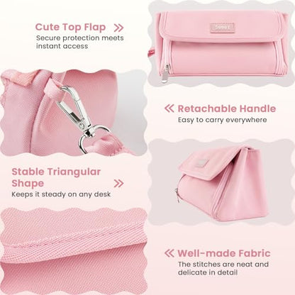 Sooez Super Large Pencil Case, Big Capacity Pencil Bag with 3 Compartments, Hold 200 pencils, Cute Pencil Pouch with Zipper, Portable Stationery Pen Bag, Aesthetic School Supplies For Girls, Pink - color: Pink