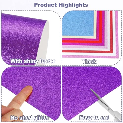 PATIKIL 20Sheets Purple Glitter Cardstock, 8.3x11.7 in A4 Glitter Paper Card Stock Shiny Scrapbook 250gsm Sparkly Paper Large Shimmer for Crafts Scrapbook DIY Art Wedding Party - color: Purple, size: 8.3x11.7 In