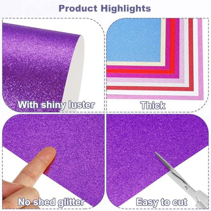 PATIKIL 20Sheets Purple Glitter Cardstock, 8.3x11.7 in A4 Glitter Paper Card Stock Shiny Scrapbook 250gsm Sparkly Paper Large Shimmer for Crafts Scrapbook DIY Art Wedding Party - color: Purple, size: 8.3x11.7 In