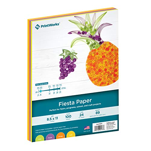 Printworks Fiesta Bright Colored Paper, 24 lb, 4 Assorted Colors, FSC Certified, Perfect for School and Craft Projects, 100 Sheets, 8.5 x 11 Inch (00578) - color: Fiesta, size: Single, style: Paper
