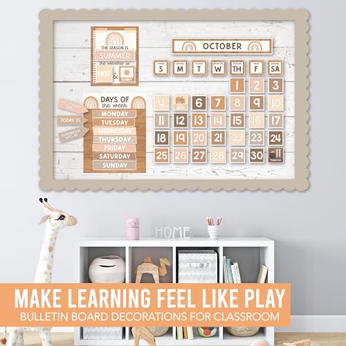 Hadley Designs Classroom Calendar Set Bulletin Board Decorations - Boho School Calendar for Classroom Decor, Kindergarten Preschool Elementary Teacher Must Haves, Homeschool & Daycare Essentials - style: Boho Neutral