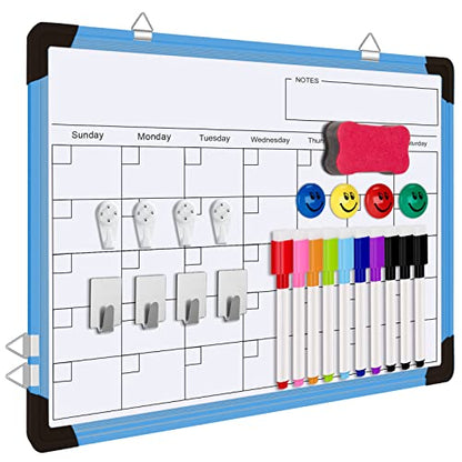 Dry Erase Calendar Whiteboard, Magnetic White Board Calendar Dry Erase Board, 16" X 12" Monthly Calendar Board Small Wall Hanging Planner Memo Whiteboard for Home, School, Office, Kitchen (Blue) - color: Blue, size: 12in*16in