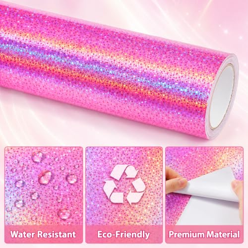 Pastel Pink Iridescent Bulletin Board Paper Roll,17" x20 Ft Bulletin Board Background Paper Roll,Fade Resistant Wrinkle Resistant Poster DIY Crafts Paper Glitter Wallpaper Classroom Office Home Dec - color: Pinik