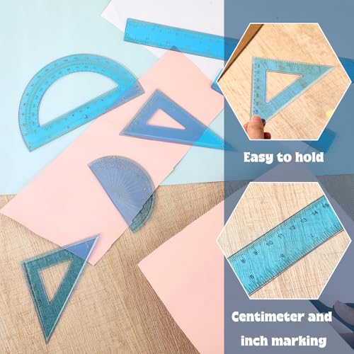 Zonon 7 Pcs Geometry Kit with Drawing Compass, 6 & 4 Inch Protractors, 45/60 Degree Triangle Rulers, 12 & 6 Inch Straight Rulers, Transparent Math Drafting Tools for Student School, Office(Blue) - color: Blue