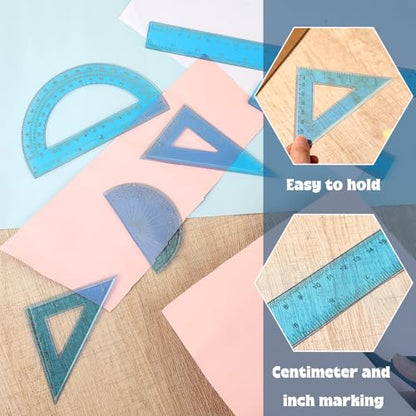 Zonon 7 Pcs Geometry Kit with Drawing Compass, 6 & 4 Inch Protractors, 45/60 Degree Triangle Rulers, 12 & 6 Inch Straight Rulers, Transparent Math Drafting Tools for Student School, Office(Blue) - color: Blue