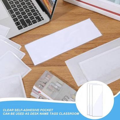 Chinco 30 Pcs Self Adhesive Pockets, Bin Labels for Storage Bins, Clear Pocket Label Sleeves, Plastic Index Card Holder with Top Open for Organizing Bins Box Drawer(13.5 x 4.73 Inch) - size: 13.5 x 4.73 Inches
