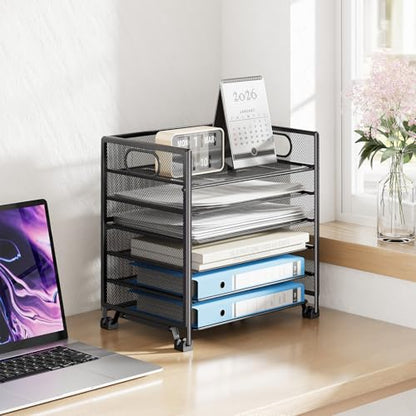 Simple Trending 6-Tier Letter Tray Organizer, Metal Mesh File Holder, Black | 6-Tier Large Capacity Paper Organizer | Metal Mesh | Non-Slip Feet | Tool-Free Assembly | 24H Support | Black for Office - size: 13.4" x 9.4" x 15.6"