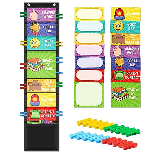 Behavior Chart for Classroom Management with Clips & Pockets - Student Reward System for Kids - Learning Tools for Preschool, Elementary & Homeschool - color: Bold & Bright