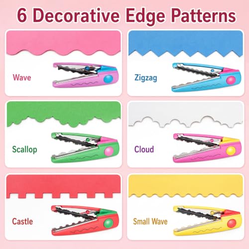 12 Pcs Scrapbook Supplies Kit - Pink Paper Trimmer, 3-in-1 Corner Rounder, 6 Decorative Scissors & 4 Double-Sided Tapes, Tools Set for Paper Craft Scrapbooking & Card Making