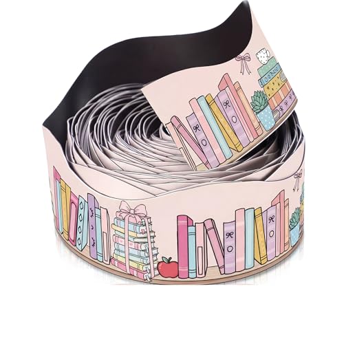 Tellegloww 36 ft Scalloped Magnetic Border Magnetic Border for Whiteboard Bulletin Board Borders Reusable Rolled Borders Trim for Office Chalkboard(Colored Books) - style: Pastel Book