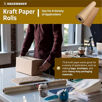 Durable Kraft Paper Rolls - 75 lb. Recycled Brown Paper by Sandbaggy - size: 1 roll - 3 ft x 475 feet/roll (1425 sq ft)