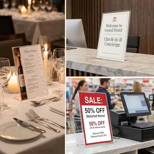 Acrylic Sign Stand Holders - 8.5 x 11 Clear Plastic Table Paper Display Stand, Suit for Displaying Posters, Picture, Flyers, Menu - 10 Pack - style: 10 pack