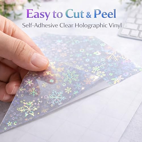 Bleidruck 25 Sheets 8.25x11.7 Inches Snowflake Holographic Premium Cold Laminated Film Glitter Holographic Overlay Laminating Self Adhesive Film - style: Snowglake